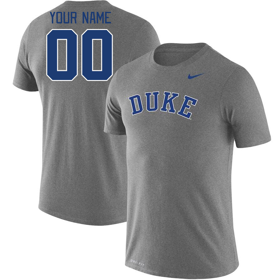 Custom Duke Blue Devils Name And Number College Tshirt-Gray
